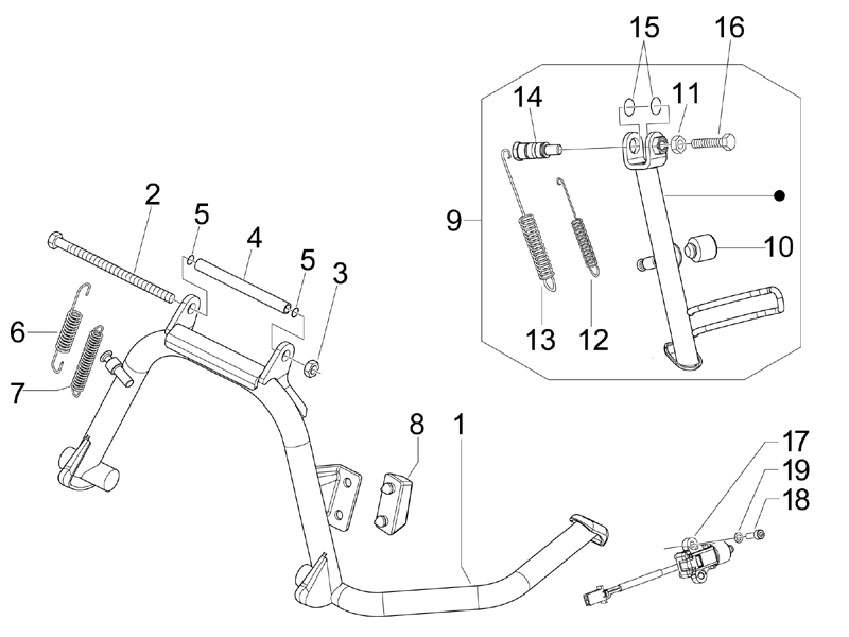 Vespa S 150 4T no ABS E3 2009-2010 APAC — Middenstandaard