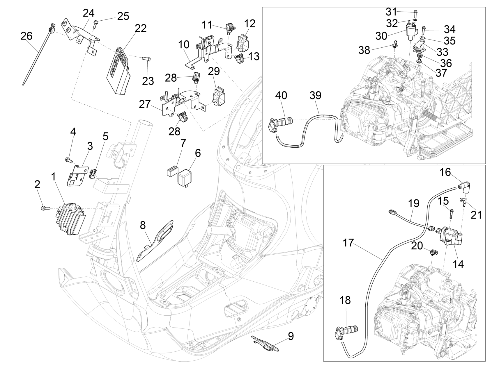 Vespa Primavera 150 4T 3V ie no ABS E3 2013-2015 APAC LATAM — Spanningsregelaar-CDI-Bobine