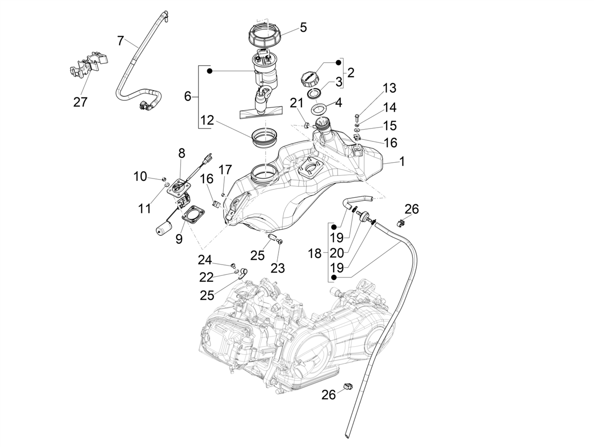 Vespa Primavera 150 4T 3V Iget ABS E4 2016-2023 NAFTA — Brandstoftank