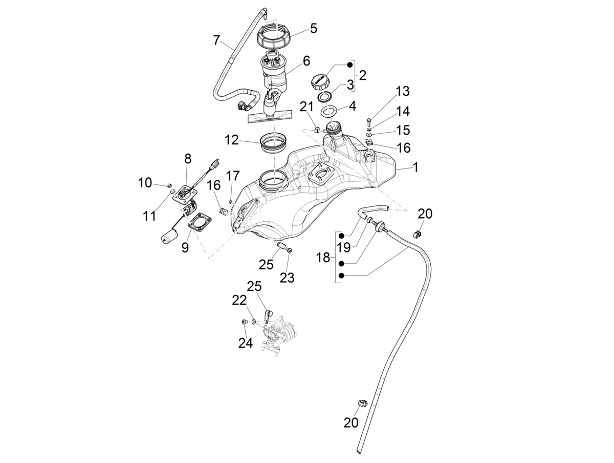 Vespa Primavera 50 4T 3V no ABS E4 2018-2019 APAC — Brandstoftank