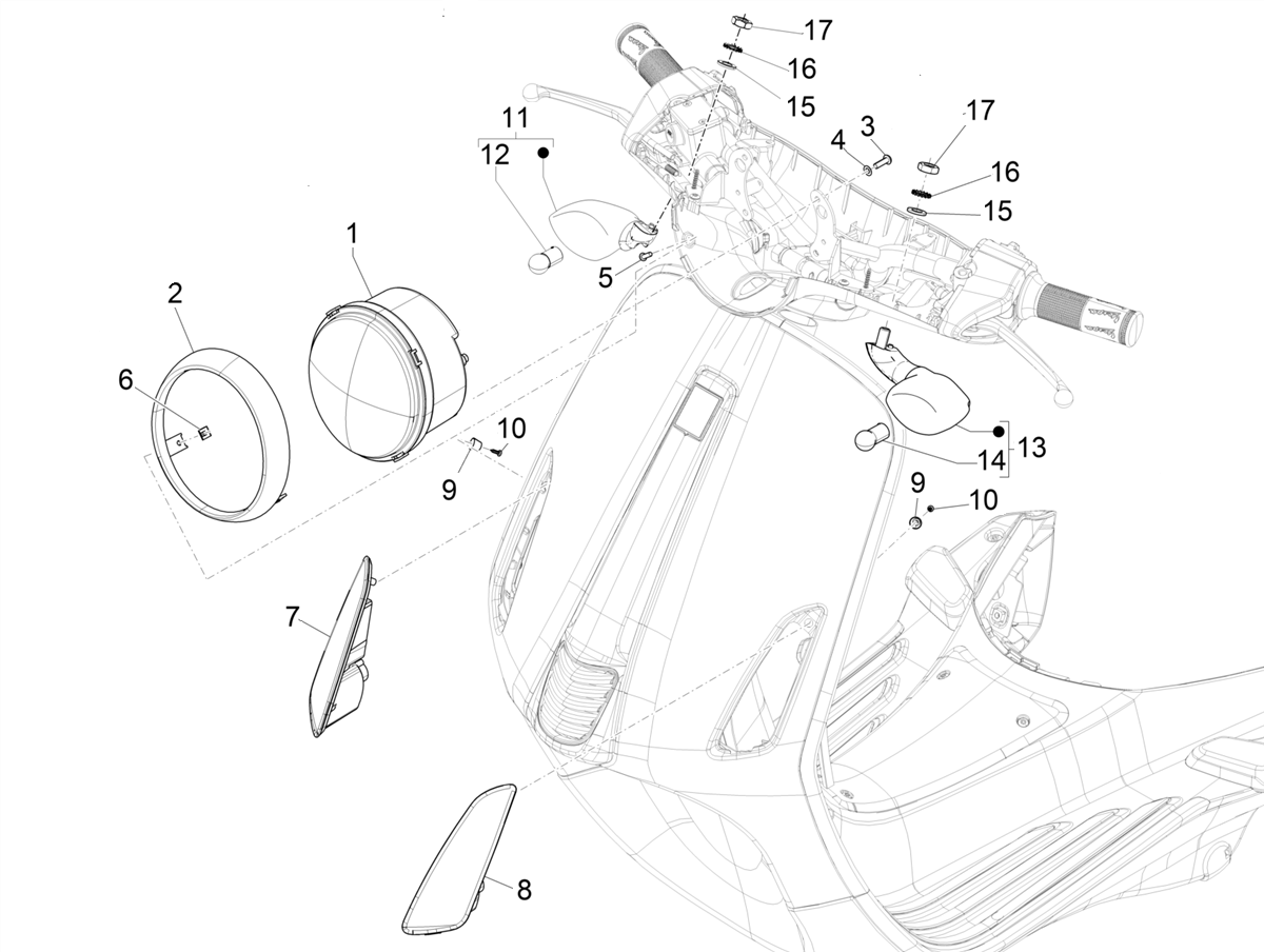 Vespa Primavera 50 4T 3V ie ABS E5 Mickey Mouse 2023 USA NAFTA — Voorlichten - Knipperlichten