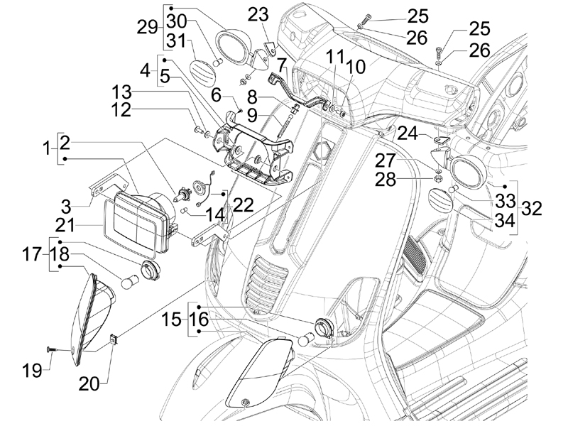 Vespa S 150 4T 2V no ABS E2 2007 NAFTA — Voorlichten - Knipperlichten
