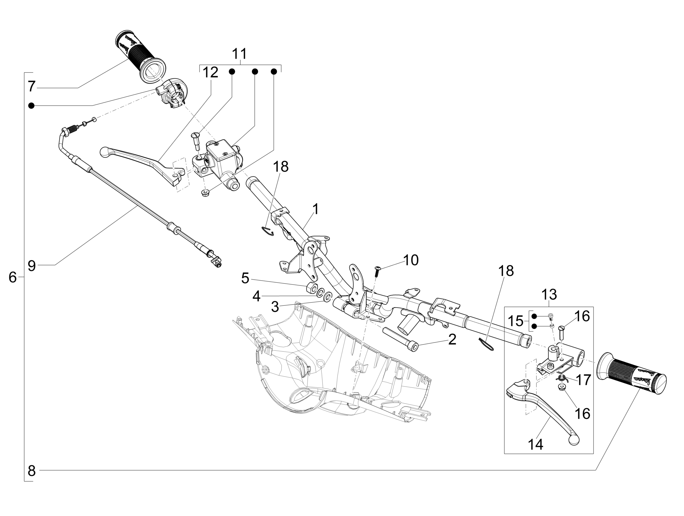 Vespa Primavera 50 4T 4V no ABS E2 2013-2017 EMEA — Stuur - Hoofdremcilinder