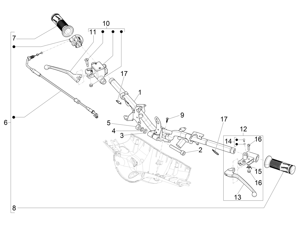 Vespa Primavera 50 4T 3V 25 km/h no ABS E4 2017-2019 EMEA — Stuur - Hoofdremcilinder