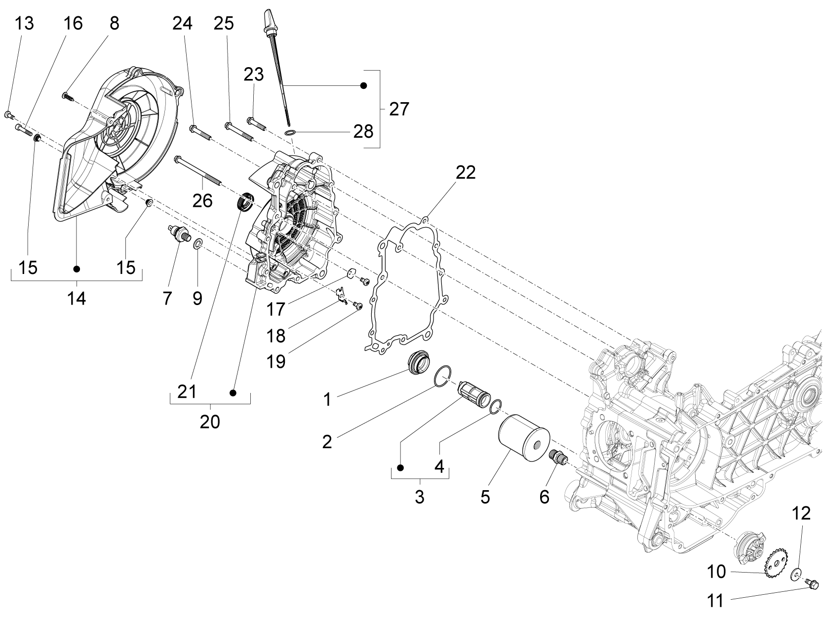 Vespa S 125 4T 3V ie no ABS E3 2012 EMEA — Vliegwieldeksel - Oliefilter