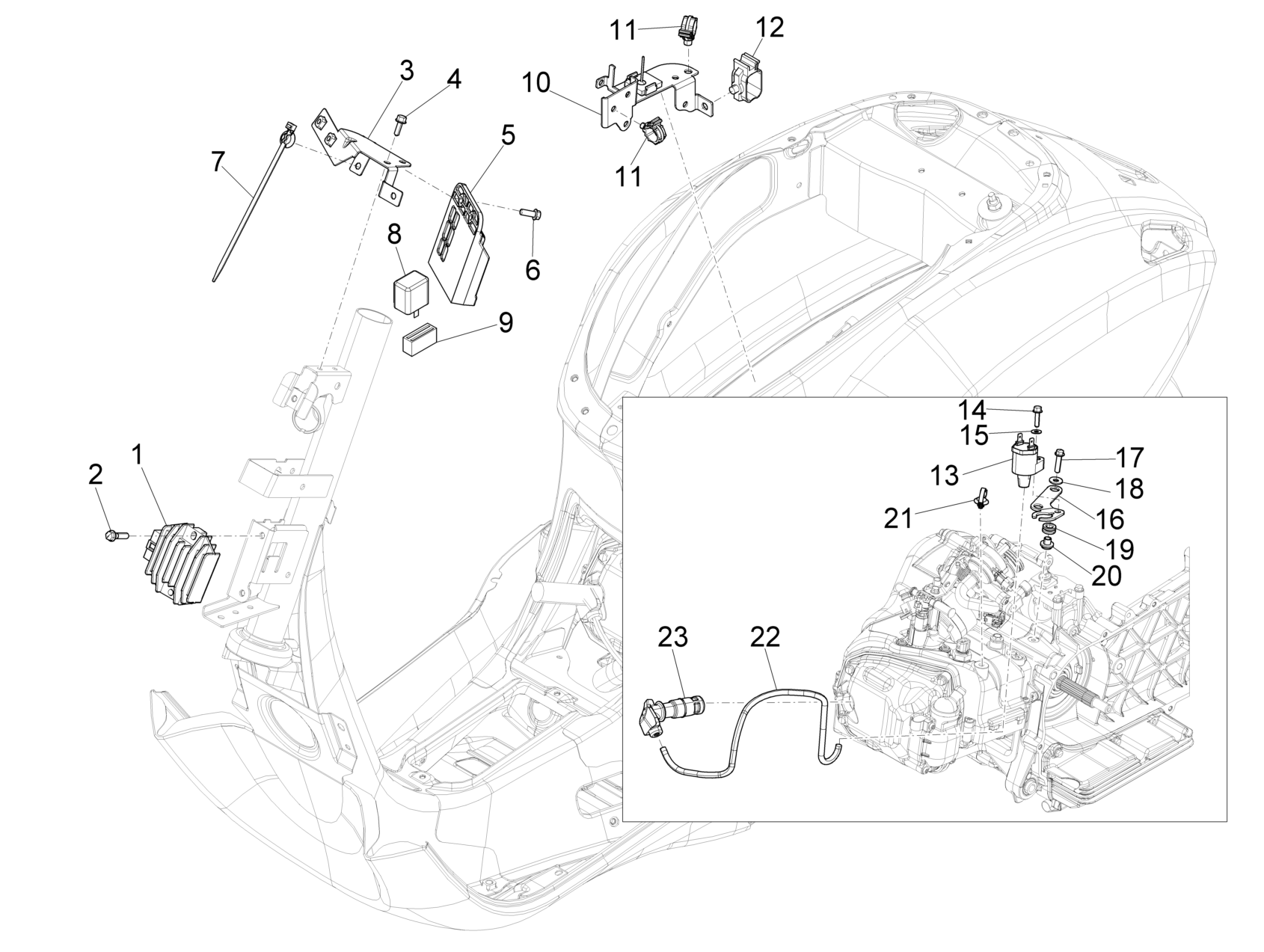 Vespa Primavera 150 4T 3V Iget ABS no ABS E2 E3 E4 2016-2023 APAC — Spanningsregelaar-CDI-Bobine