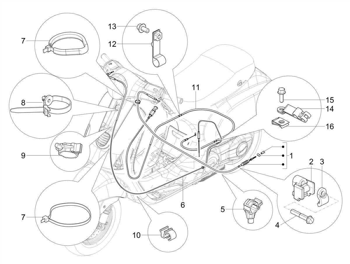 Vespa VX VXL SXL 150 4T 3V 2016-2021 — Kables