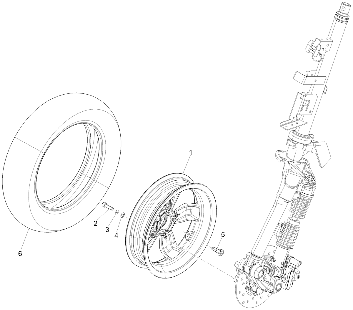 Vespa Primavera 50 E4 NAFTA 2020-2023 — Voorwiel