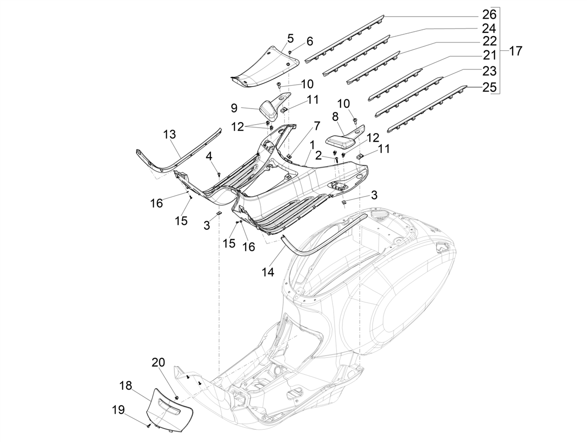 Vespa Primavera 50 E4 NAFTA 2020-2023 — Treeplaat-Voetsteunen
