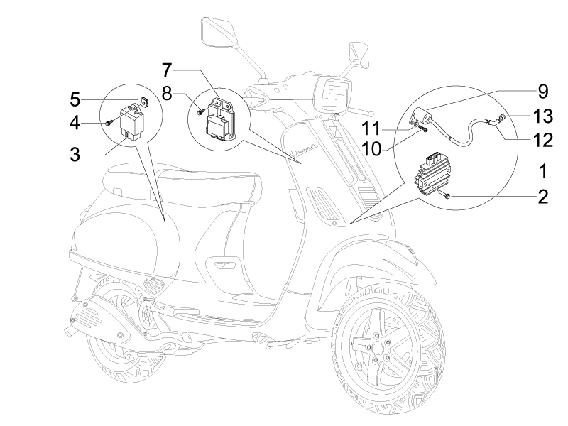 Vespa S 150 4T 2V no ABS E2 2007 NAFTA — Spanningsregelaar-CDI-Bobine