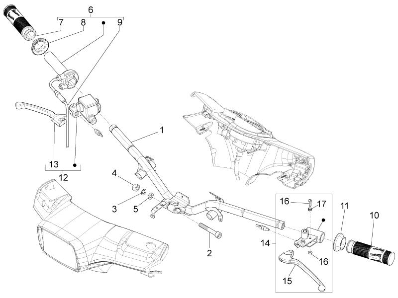 Vespa S 150 4T 3V ie no ABS E3 2012-2014 APAC — Stuur - Hoofdremcilinder