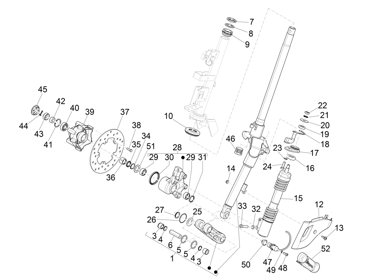Vespa Primavera 50 E4 NAFTA 2020-2023 — Voorvork - Balhoofdset