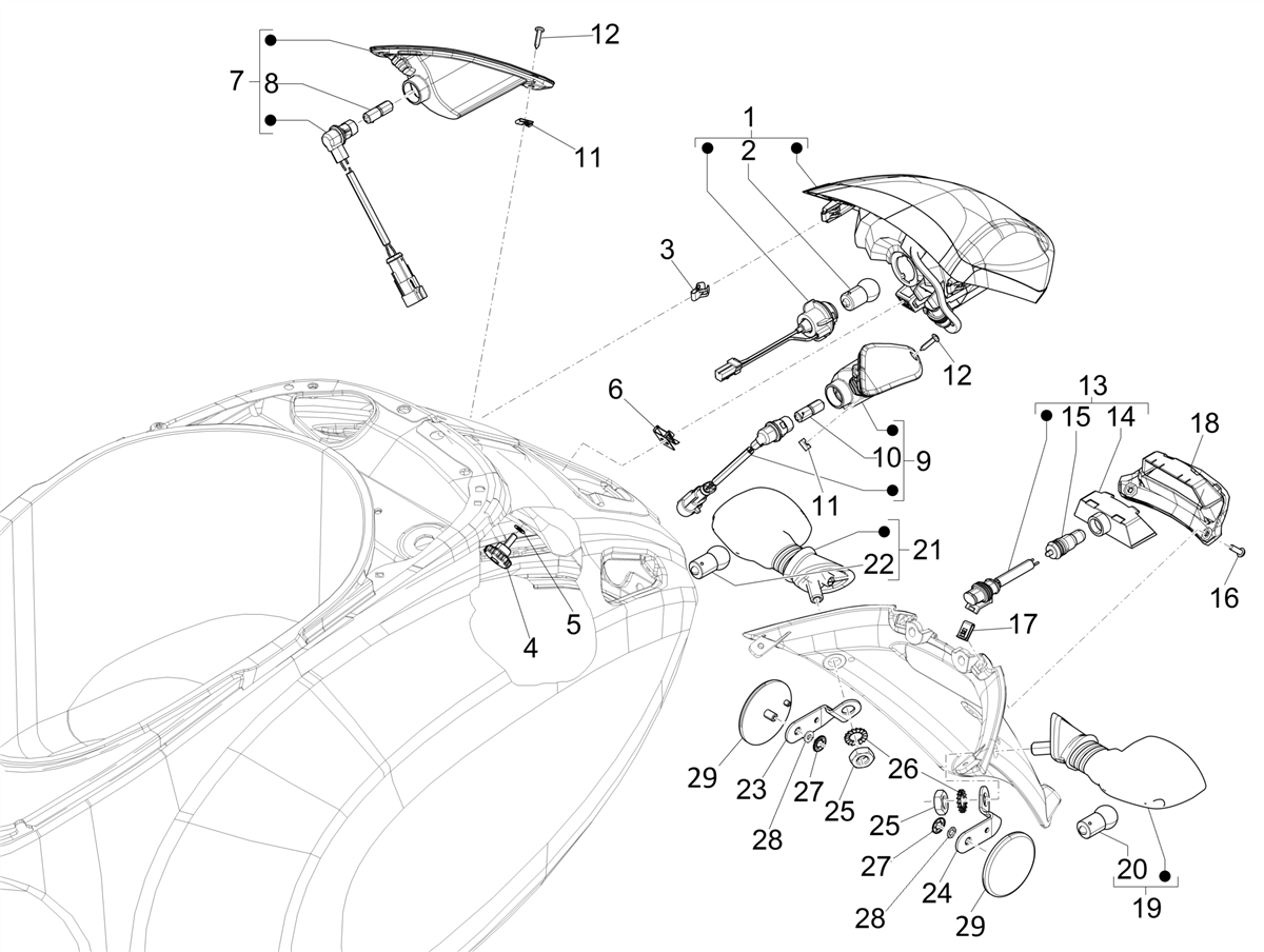 Vespa Primavera 50 4T 3V ie ABS E5 Mickey Mouse 2023 Canada NAFTA — Achterlichten - Knipperlichten