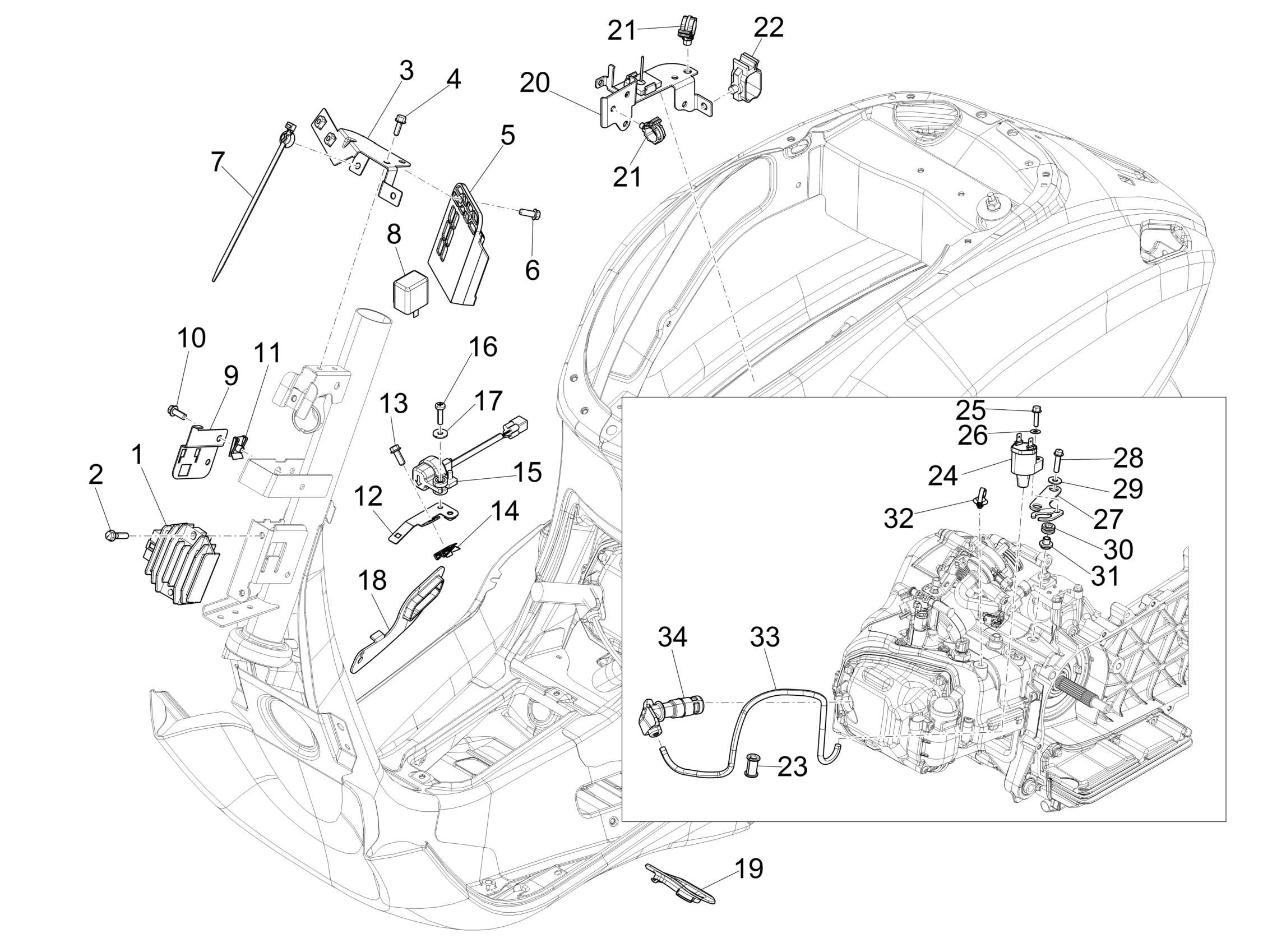 Vespa Primavera 150 4T 3V ie no ABS E3 2014-2016 NAFTA — Spanningsregelaar-CDI-Bobine