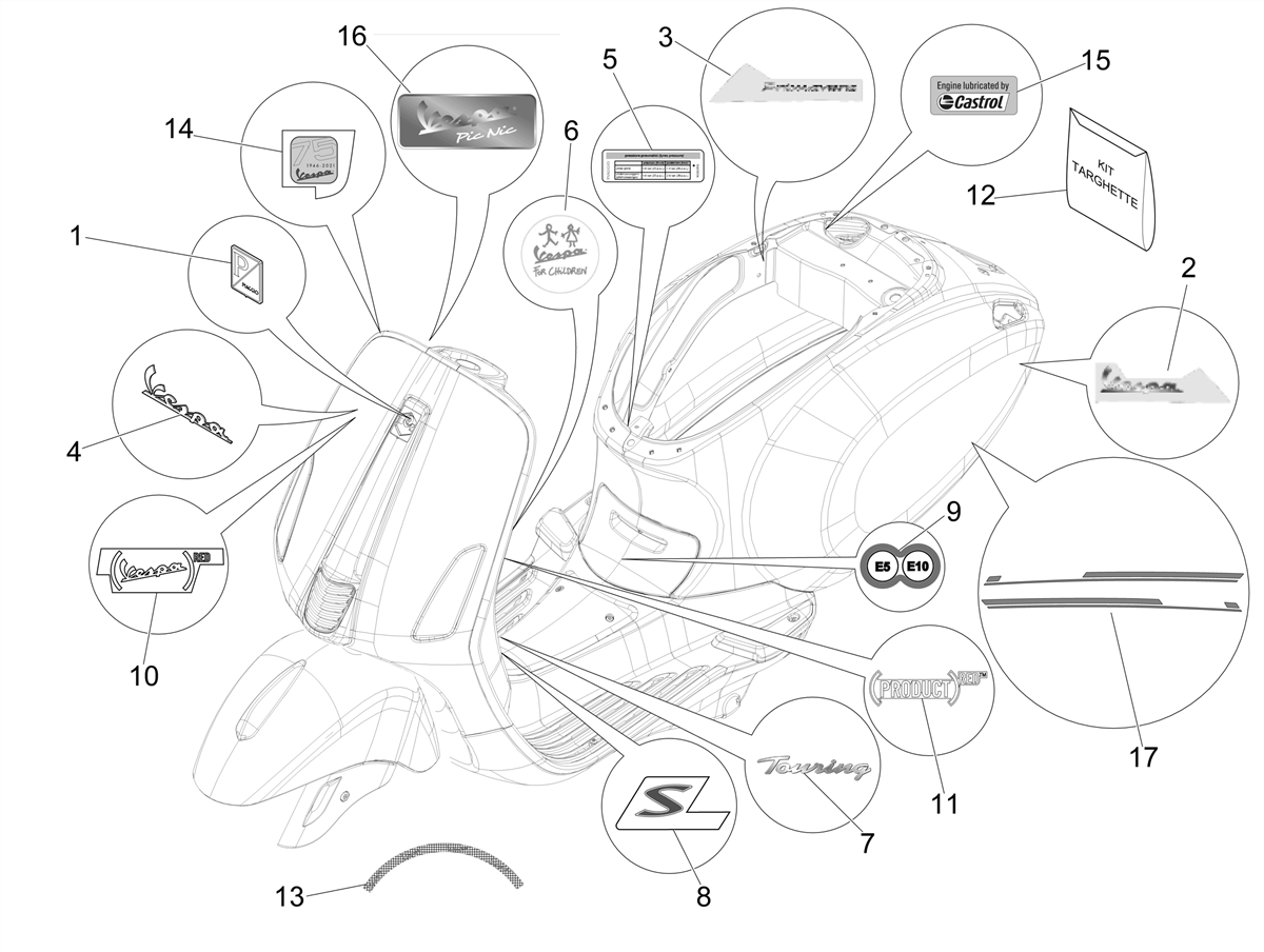 Vespa Primavera 50 4T 3V E5 2020-2023 EMEA — Stickers-Emblemen