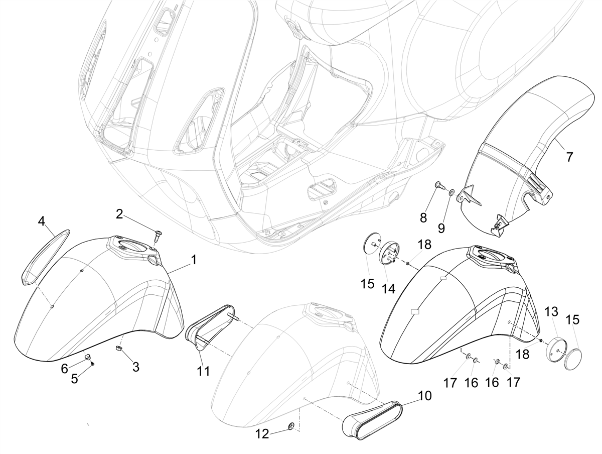 Vespa Primavera 150 4T 3V Iget ABS no ABS E2 E3 E4 2016-2023 APAC — Wielkasten-Spatborden