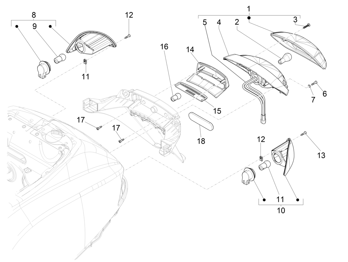 Vespa S 150 4T 3V ie no ABS E3 2012-2014 APAC — Achterlichten - Knipperlichten