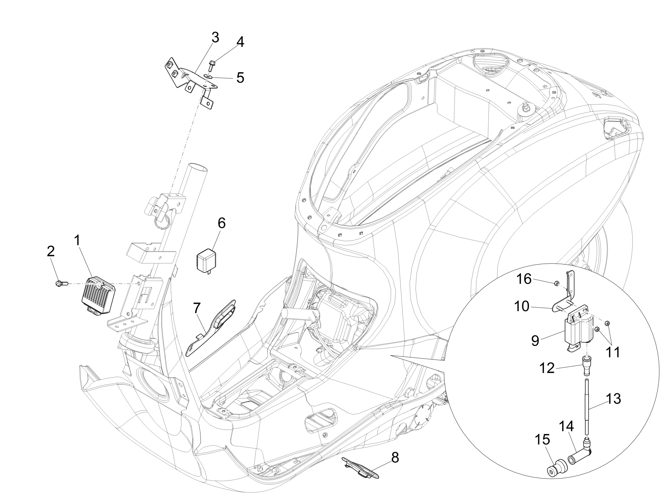 Vespa Primavera 50 25 km/h 4T 2V E 4V no ABS E2 2014-2017 EMEA — Spanningsregelaar-CDI-Bobine