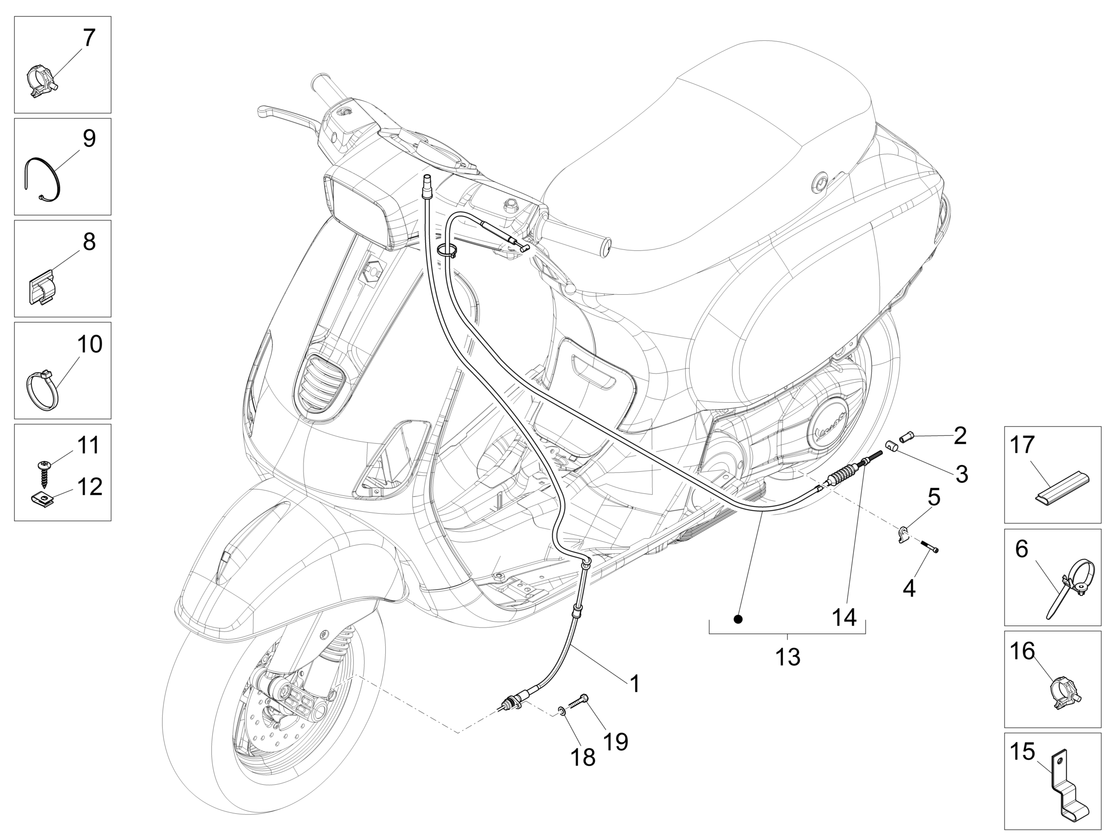 Vespa S 125 4T 3V Iget no ABS E3 E4 2017-2023 APAC — Kables