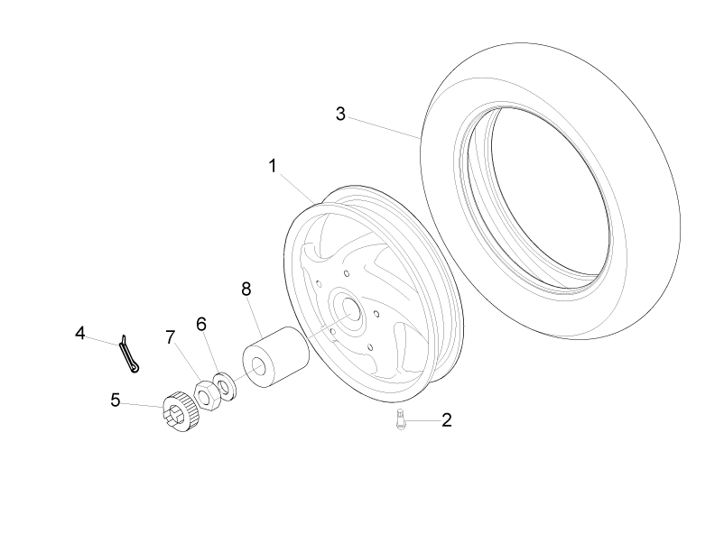 Vespa LXV 125 4T 2V ie no ABS E3 2010-2013 EMEA — Achterwiel