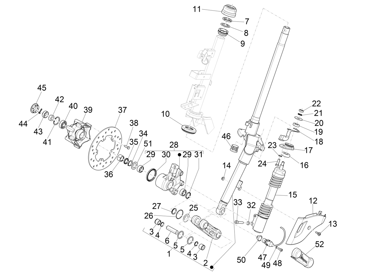 Vespa Primavera No ABS 50 4T 3VS E4 2017-2020 EMEA — Voorvork - Balhoofdset