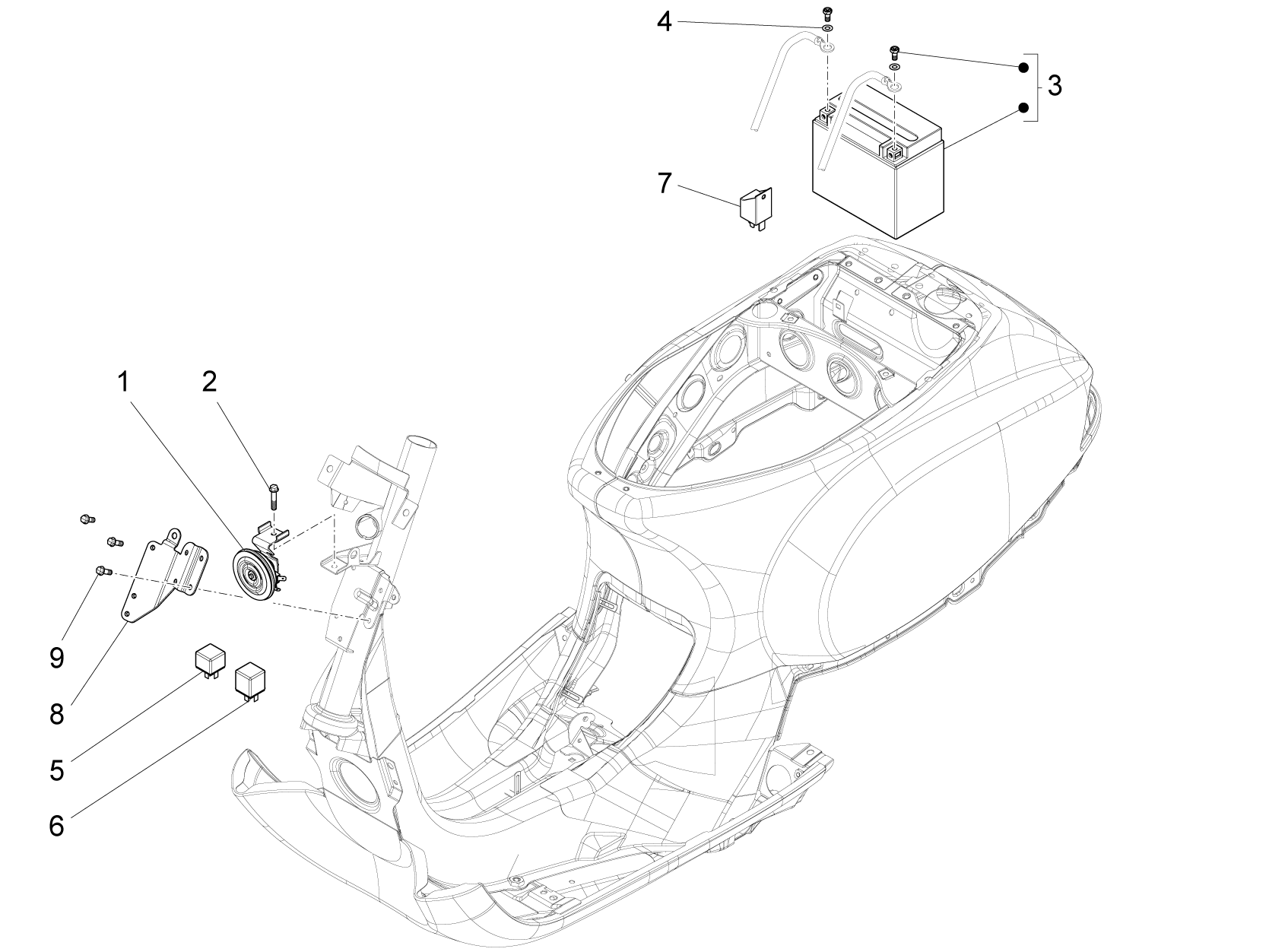 Vespa S 125 4T 3V ie no ABS E3 2012 EMEA — Relais-Accu-Claxon