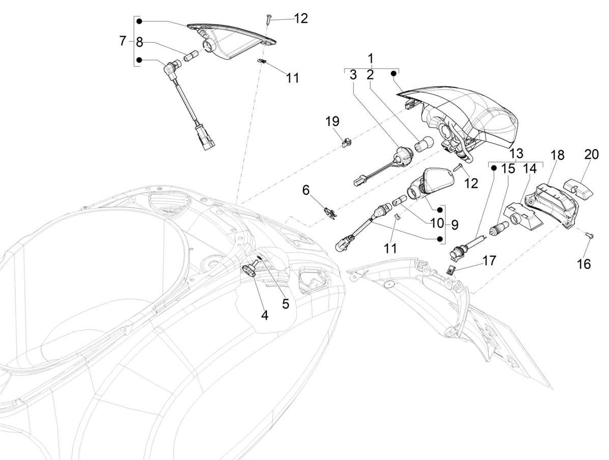 Vespa Primavera 150 E5 2023 APAC — Achterlichten - Knipperlichten