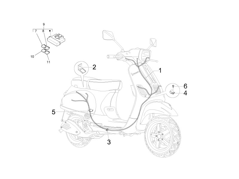 Vespa S 125 4T 2V no ABS E3 2007-2008 EMEA — Hoofdkabelboom