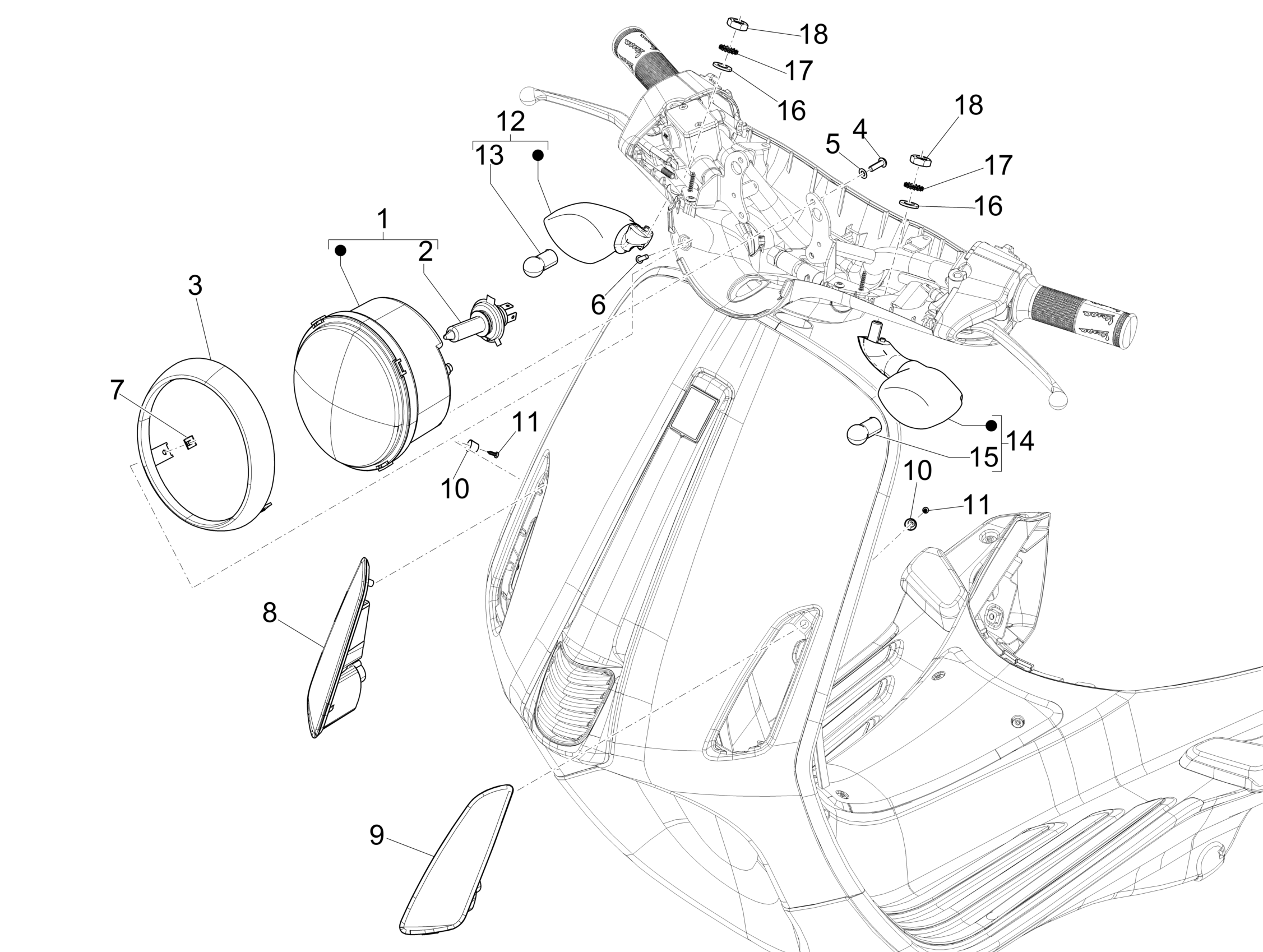 Vespa Primavera 50 4T 4V no ABS E2 2014-2019 NAFTA — Voorlichten - Knipperlichten