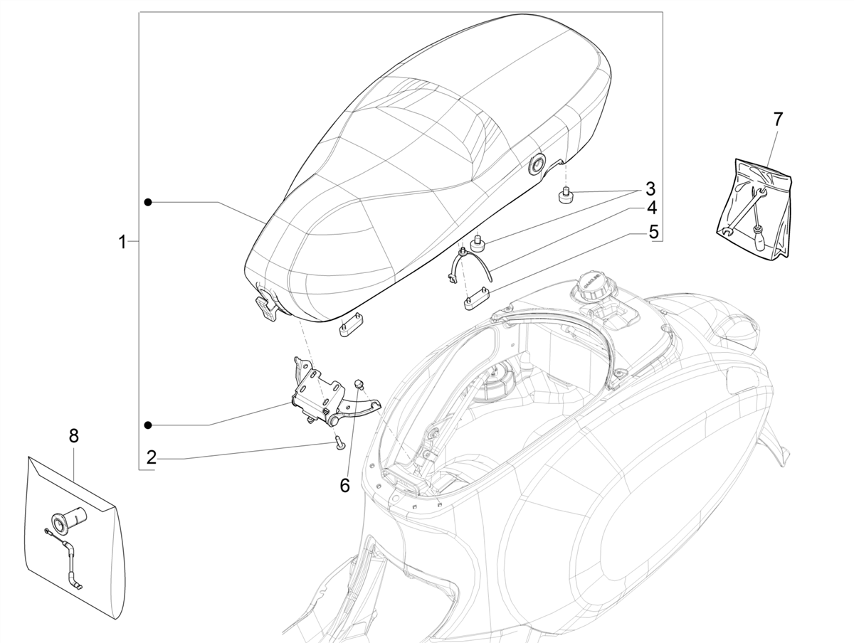 Vespa Sprint 150 4T 3V ie no ABS E3 2015-2016 APAC — Zadel/Buddyzit
