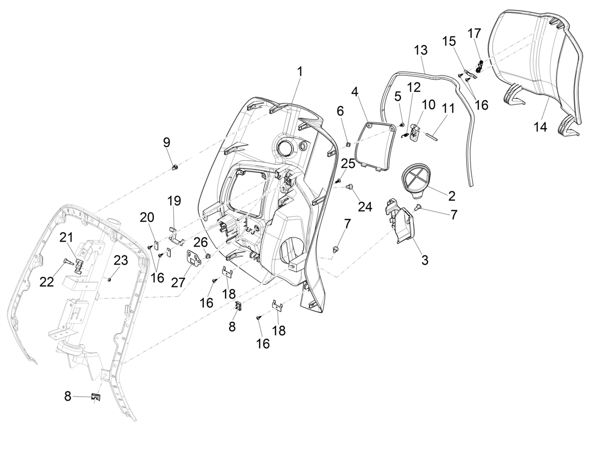 Vespa Primavera 150 ABS E5 2020-2023 EMEA Gso — Handschoenenkastje voor - Achterscherm