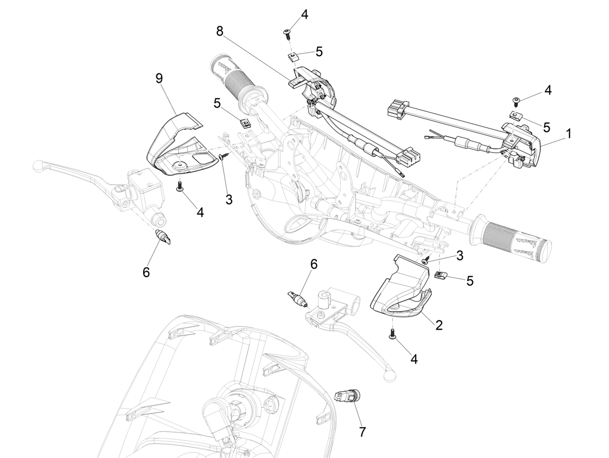 Vespa Primavera 150 4T 3V Iget ABS E4 2016-2020 EMEA — Schakelaars-Drukknopschakelaar
