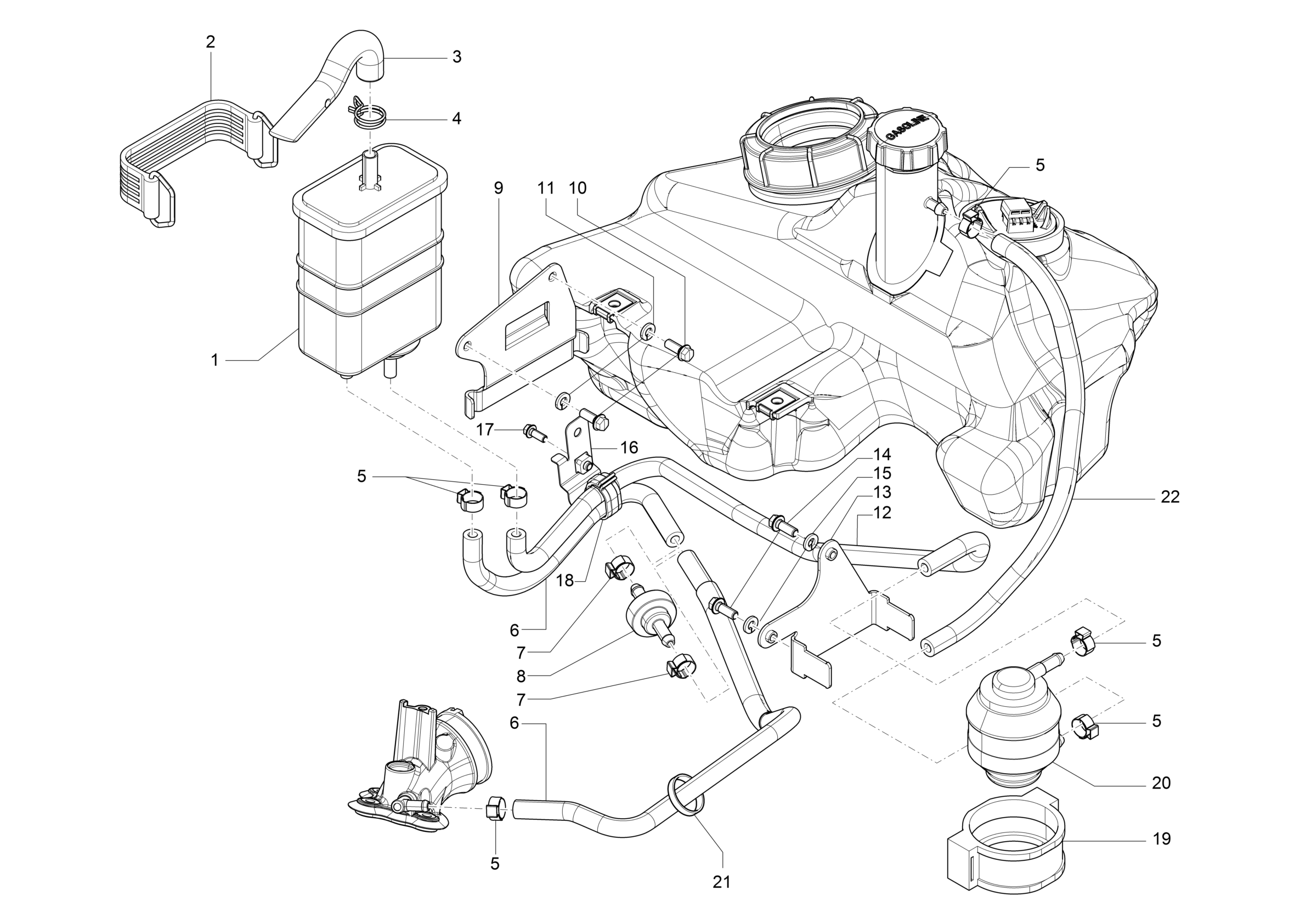 Vespa S 150 4T 3V ie no ABS E3 2012-2014 APAC — AntiVerdampingssysteem