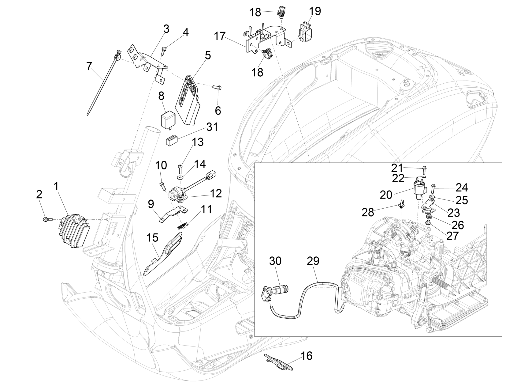 Vespa Sprint 150 4T 3V Iget ABS E4 2016-2023 NAFTA — Spanningsregelaar-CDI-Bobine