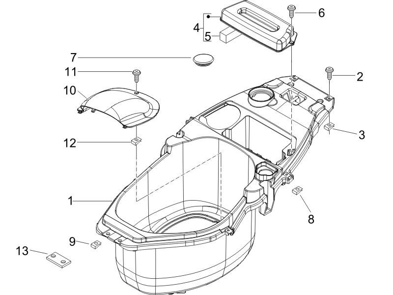 Zip 50 4T 25 km/h no ABS E2 2006-2016 EMEA — Beschermende helmbehuizing - onder het zadel