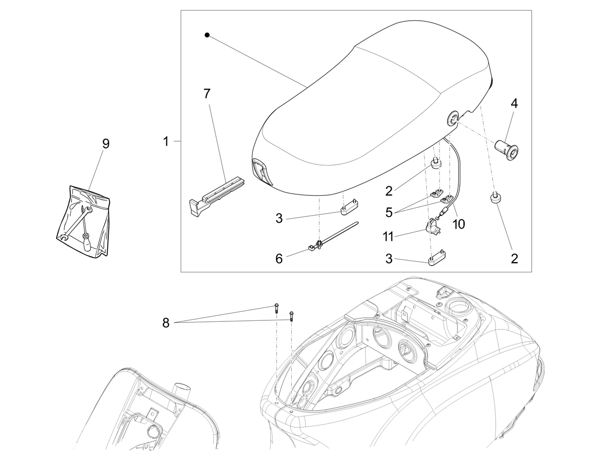 Vespa VXL 125 4T 3V 2018-2019 — Zadel/Buddyzit