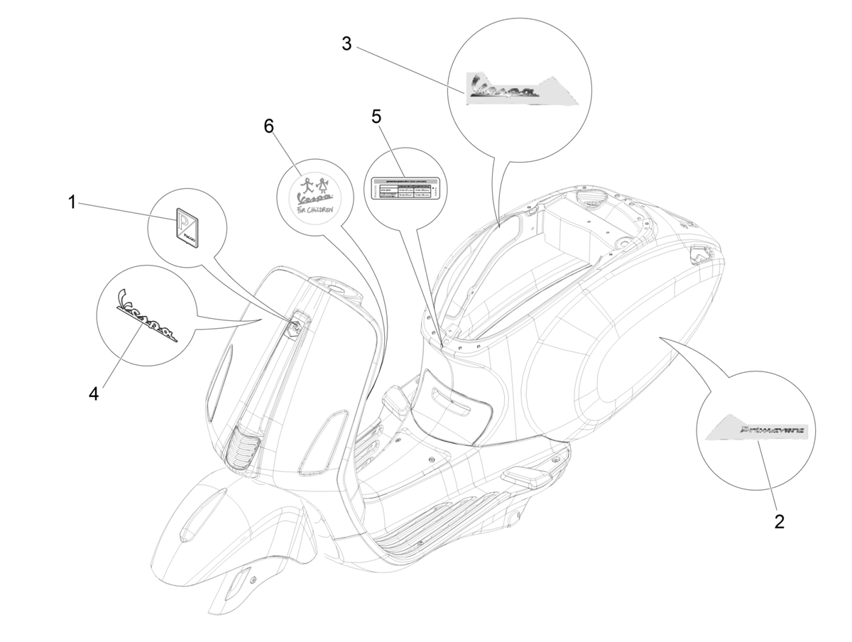 Vespa Primavera 50 4T 3V no ABS E4 2018-2019 APAC — Stickers-Emblemen