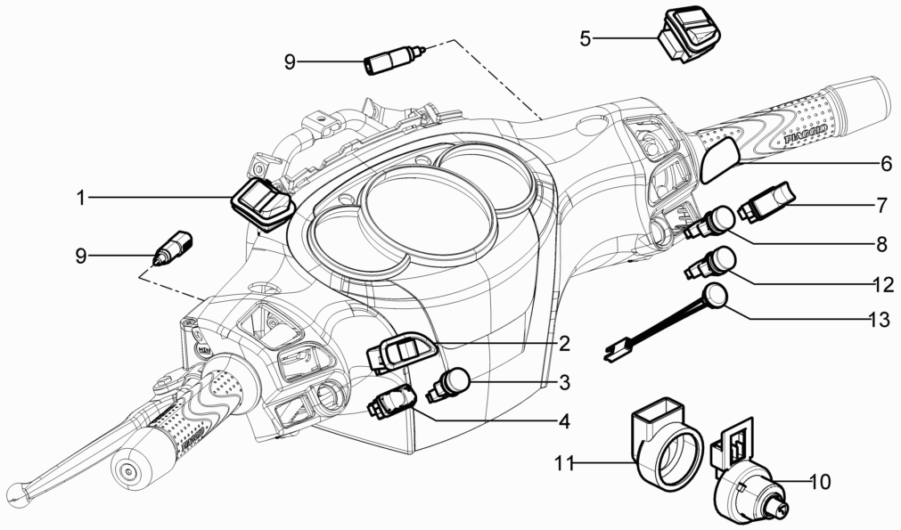 Beverly 350 4T 4V ie E3 Sport Touring 2013-2014 APAC EMEA — Wisselschakelaar - Wisselschakelaar - Drukschakelaar - Schakelaar