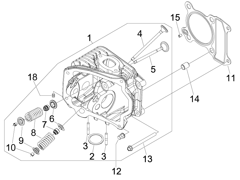 Vespa S 150 4T 2V no ABS E3 2008-2009 EMEA — Cilinderkop - Kleppen
