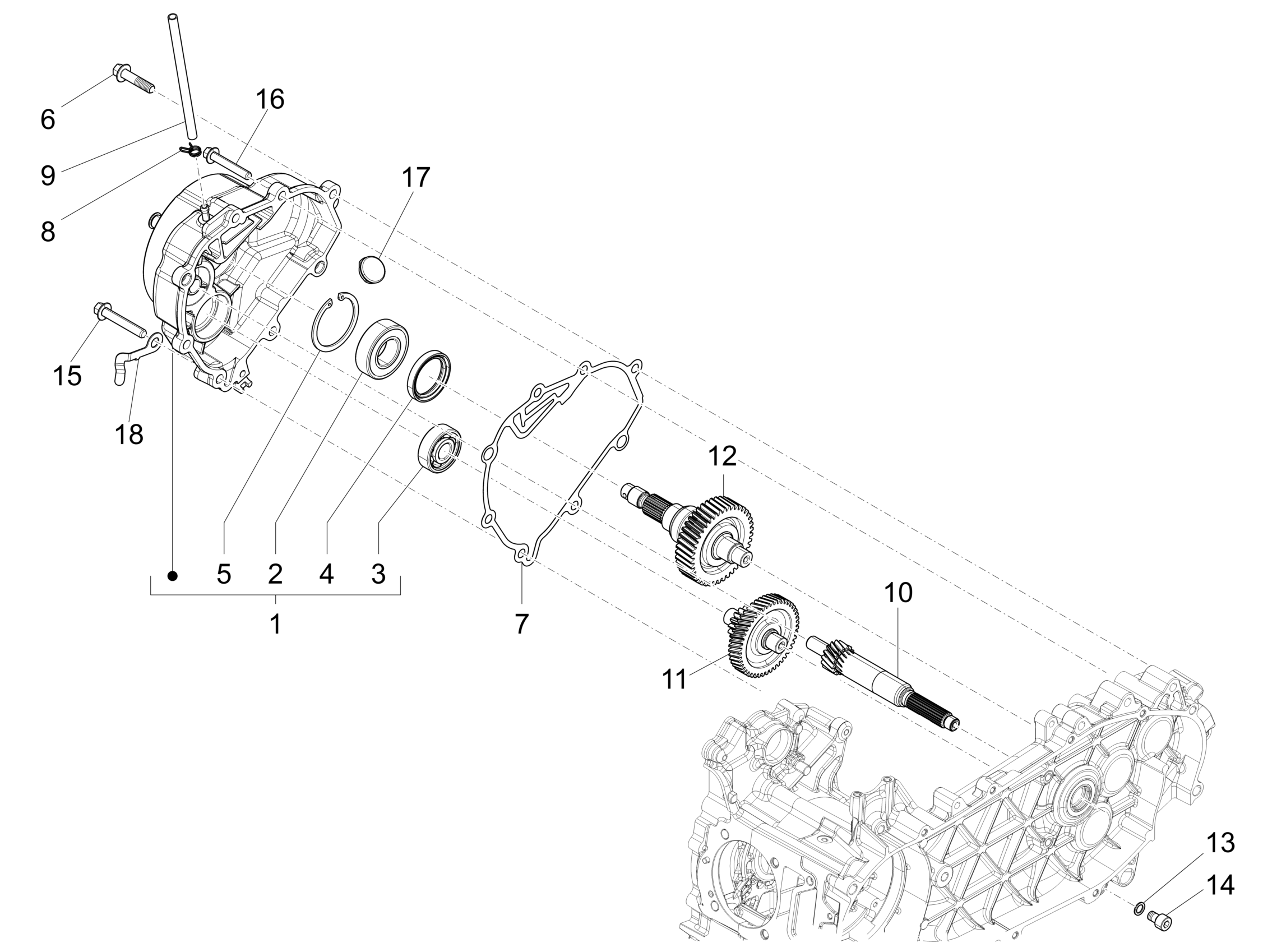 Vespa Sprint 150 4T 3V ie no ABS E3 2015-2016 APAC — Versnellingsbak