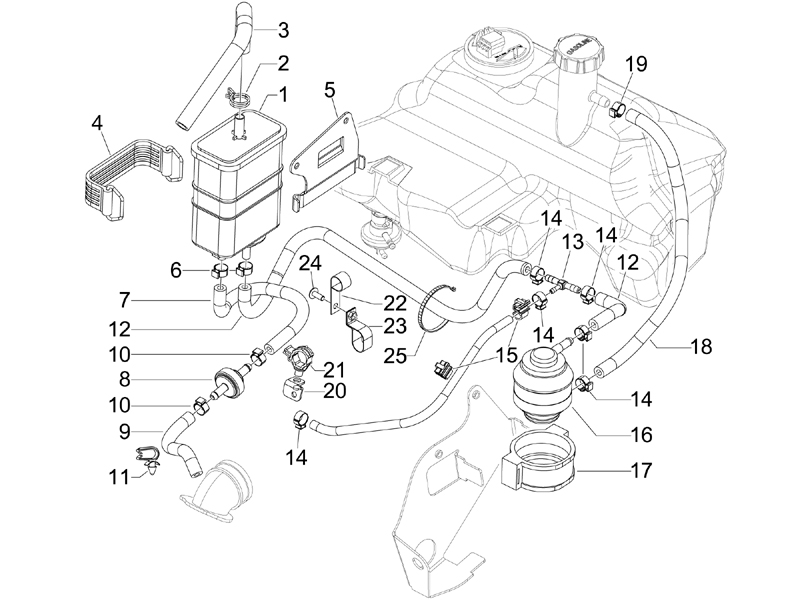 Vespa S 150 4T 2V no ABS E2 2007 NAFTA — AntiVerdampingssysteem