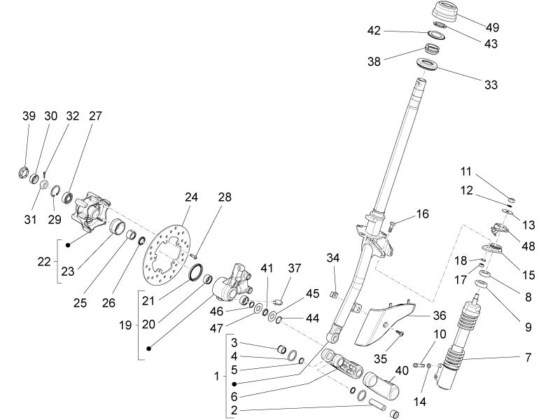Vespa S 150 4T 3V ie no ABS E3 2012-2014 APAC — Voorvork - Balhoofdset