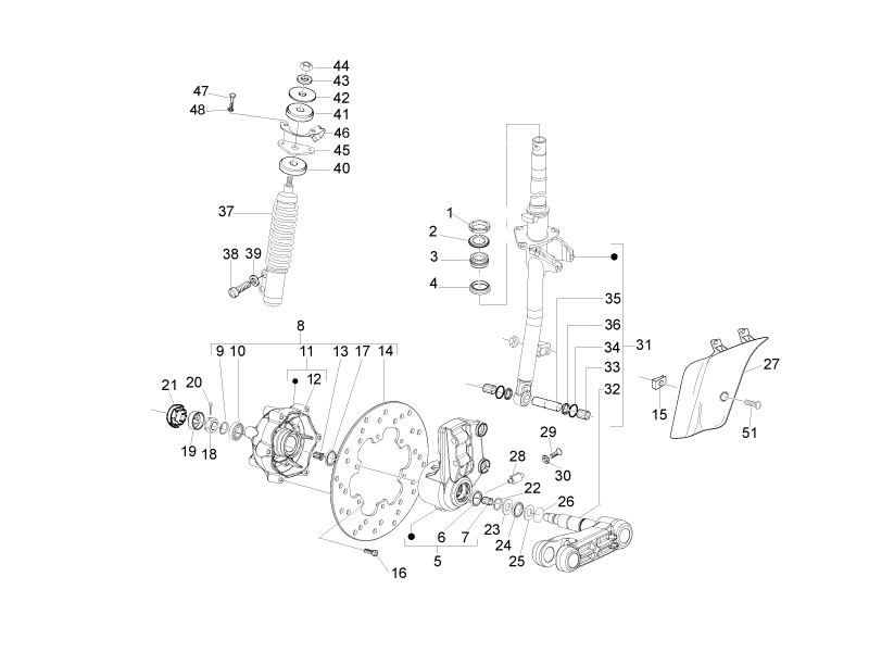 Vespa S 150 4T ie no ABS E3 2011-2013 APAC — Voorvork - Balhoofdset