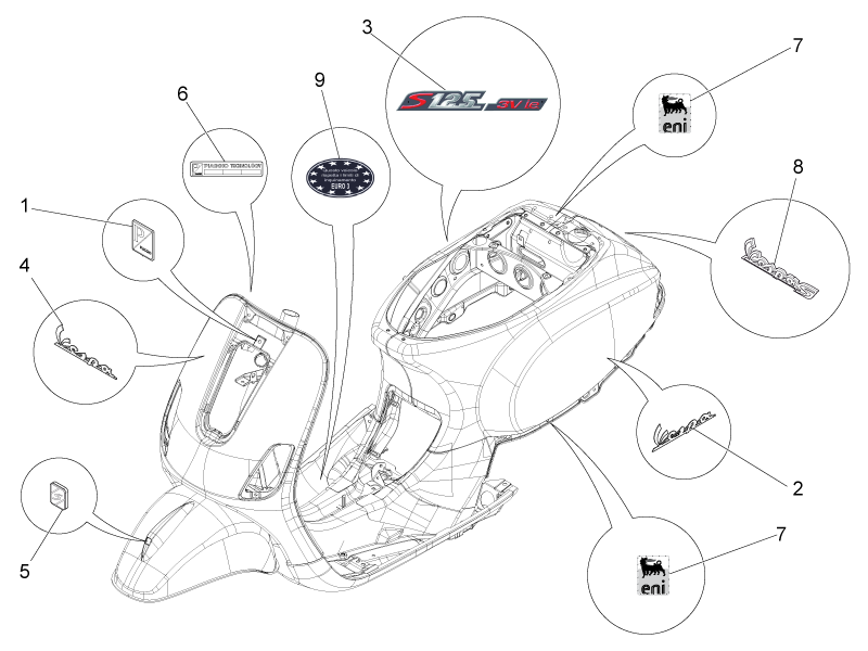 Vespa S 125 4T 3V ie no ABS E3 2013 APAC — Stickers-Emblemen