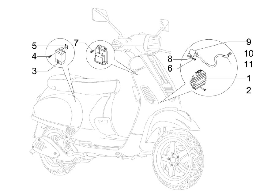 Vespa S 150 4T no ABS E3 2009-2010 APAC — Spanningsregelaar-CDI-Bobine