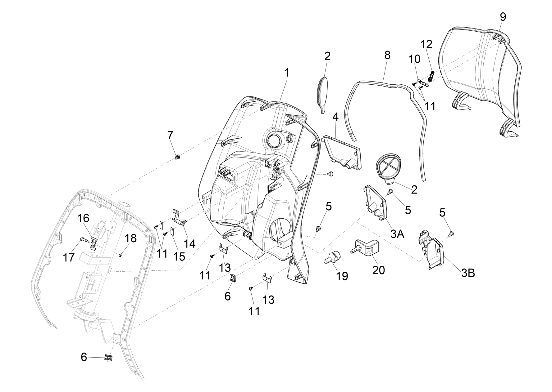 Vespa Primavera 50 4T 4V no ABS E2 2013-2017 EMEA — Handschoenenkastje voor - Achterscherm