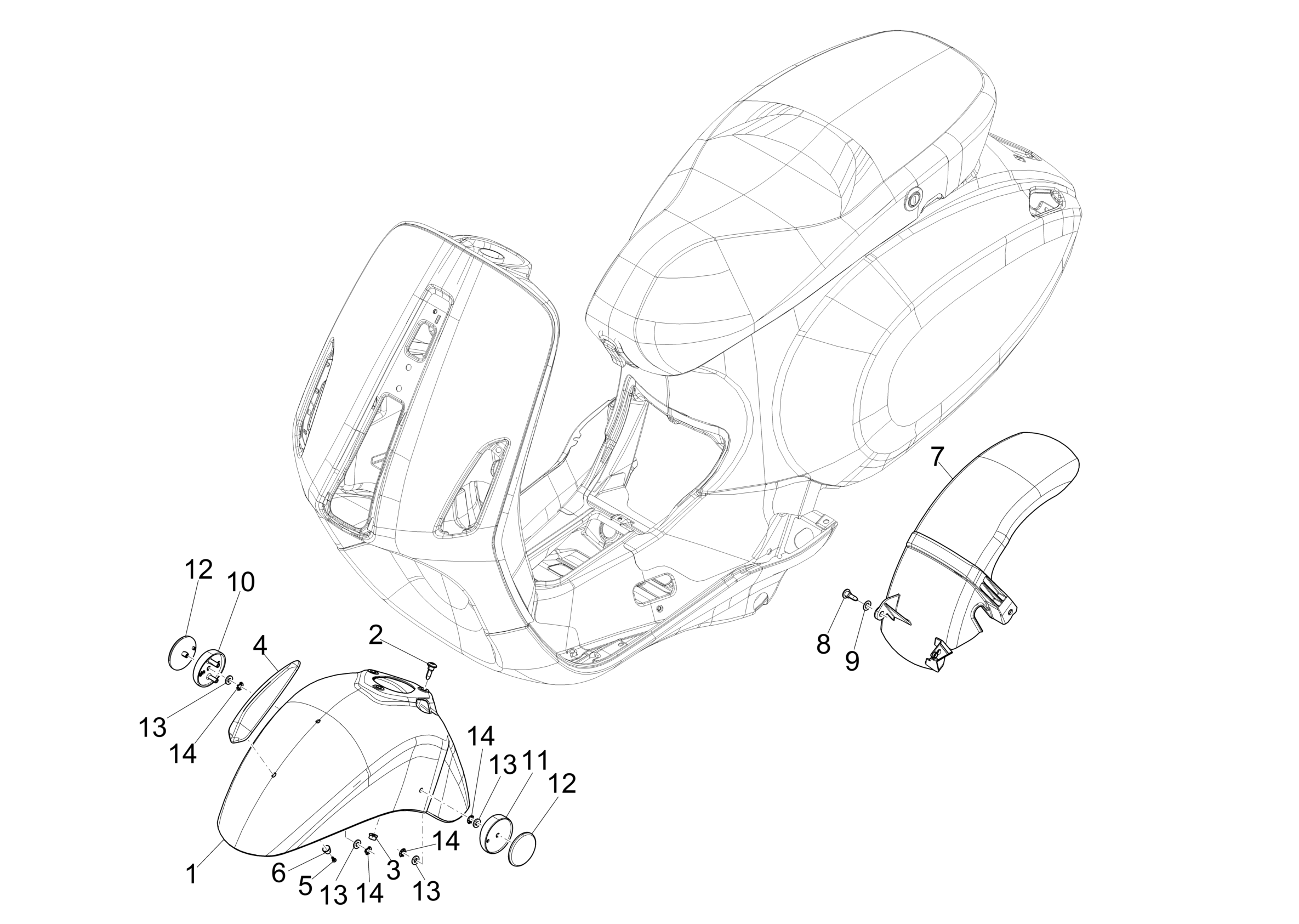 Vespa Primavera 50 4T 4V no ABS E2 2014-2019 NAFTA — Wielkasten-Spatborden