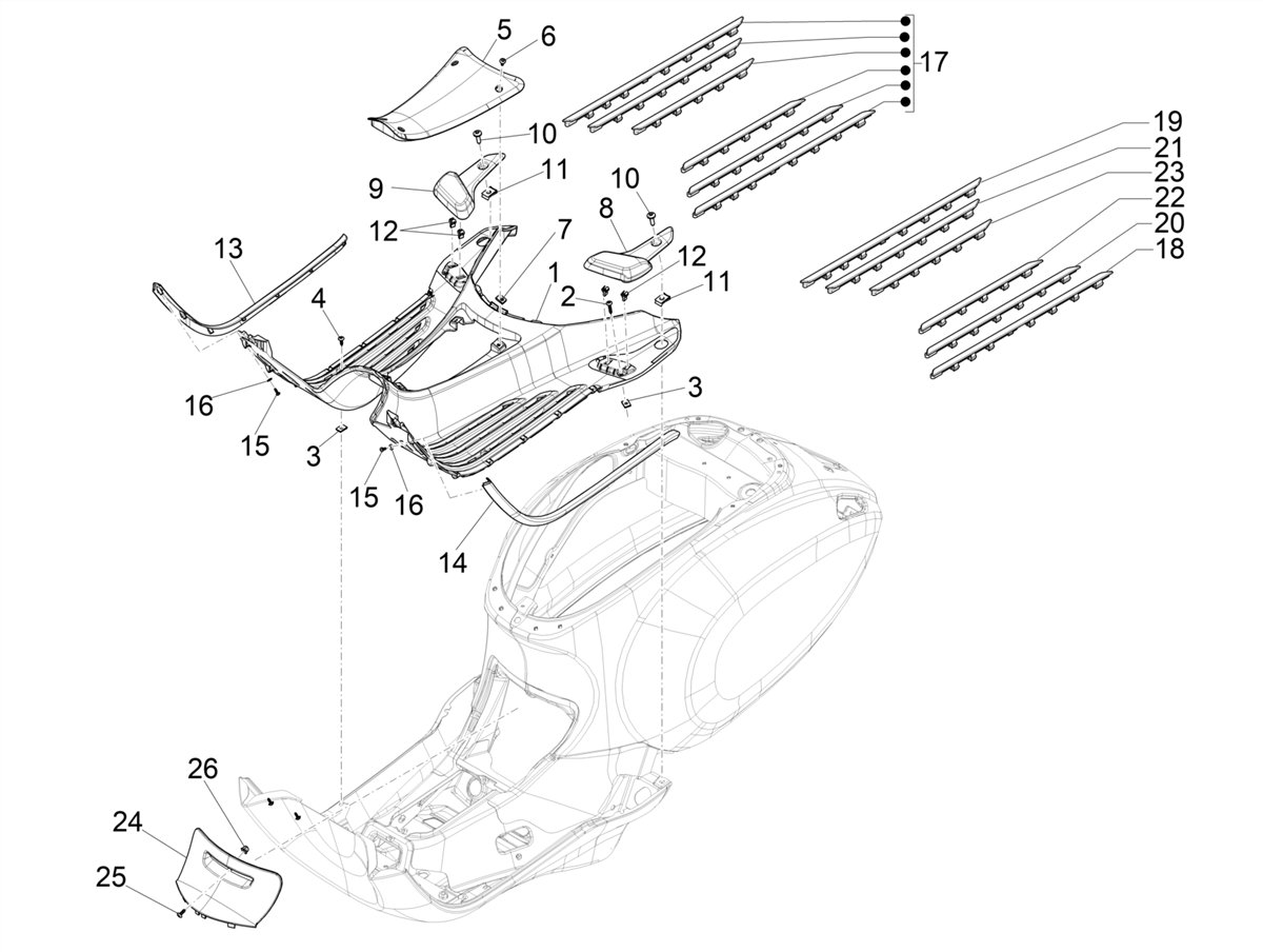 Vespa Primavera 150 4T 3V Iget ABS no ABS E2 E3 E4 2016-2023 APAC — Treeplaat-Voetsteunen