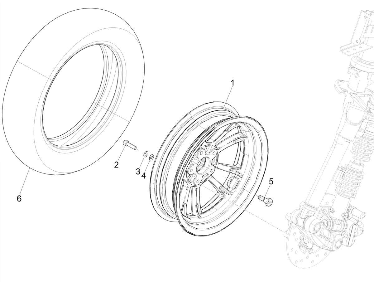 Vespa Primavera 150 ABS E5 2020-2023 EMEA Gso — Voorwiel