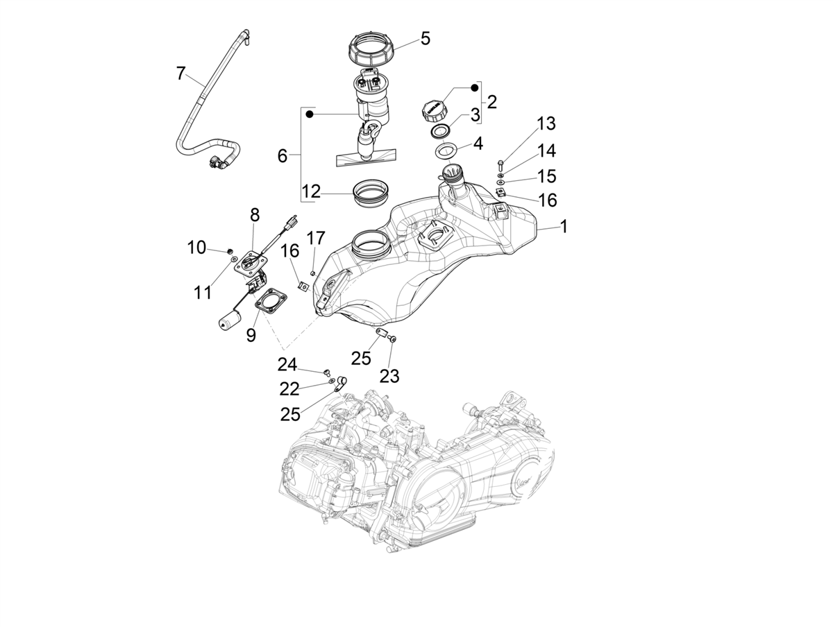 Vespa Sprint 150 4T 3V Iget ABS E4 2016-2023 NAFTA — Brandstoftank
